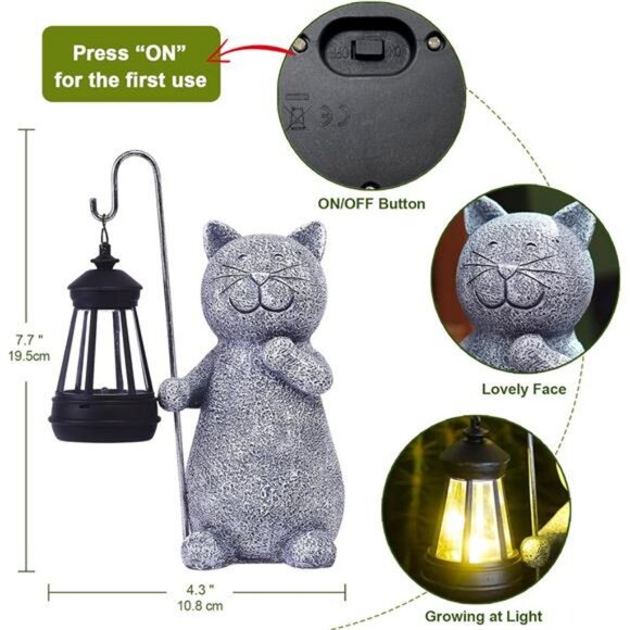 Solar Cat Statues for Garden Decor: Outdoor Figurines Sculpture with Lantern - Picture 3 of 7